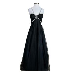 Blondie Nites Tulle Rhinestone Strap Ball Gown Black Size 15 Formal Dress